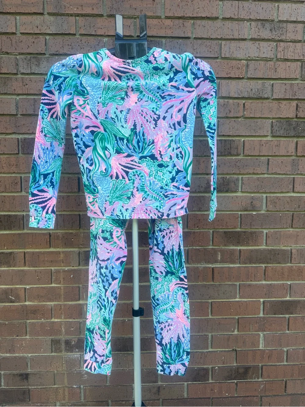 Lilly Pulitzer Girls Sammy Pajama Set High Tide Navy Mermaid Size 14 Pants Top